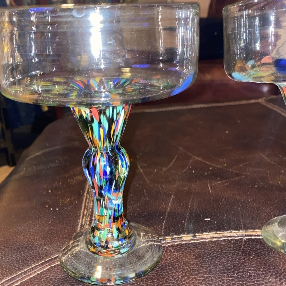 2 Hand Blown Crate & Barrel Margarita Glasses - Confetti Base - Picture 2 of 3